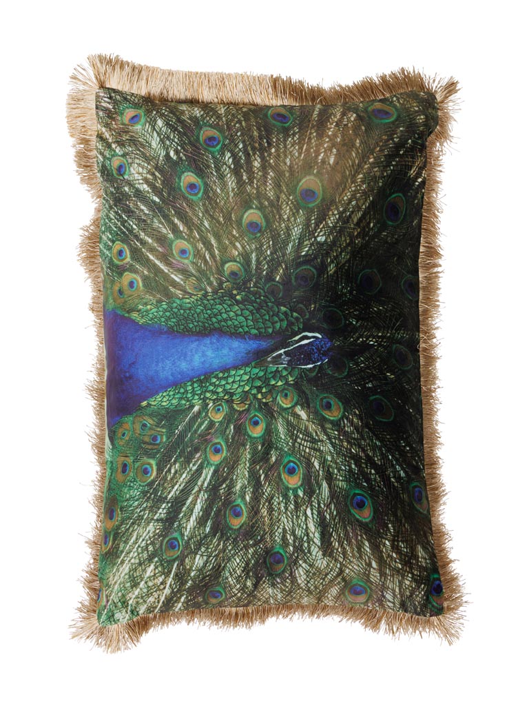 Coussin mini franges paon parade nuptiale - 2