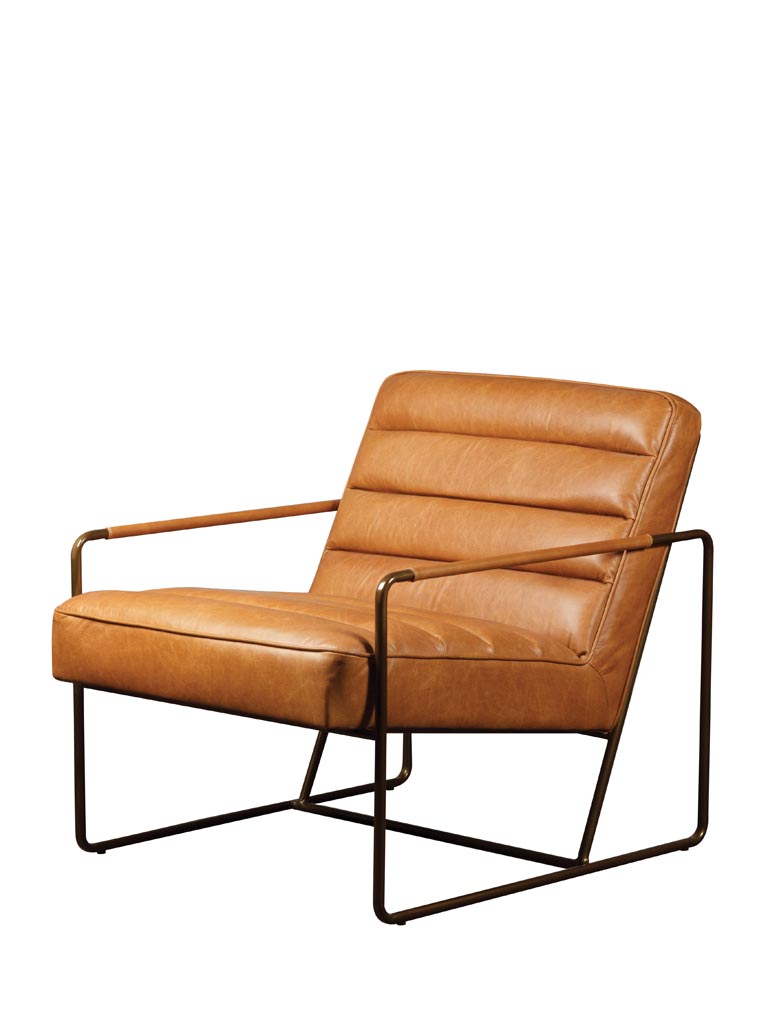 Fauteuil cognac accoudoirs carrés Makine - 2