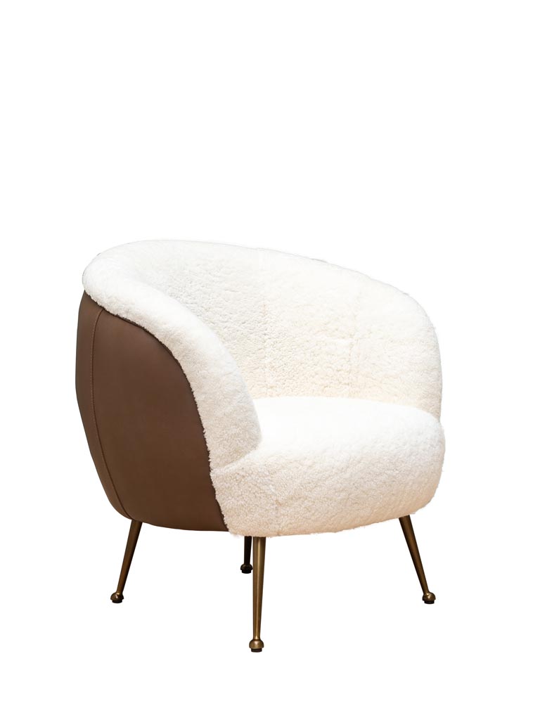 Armchair white sheepskin & leather Sikkim - 4