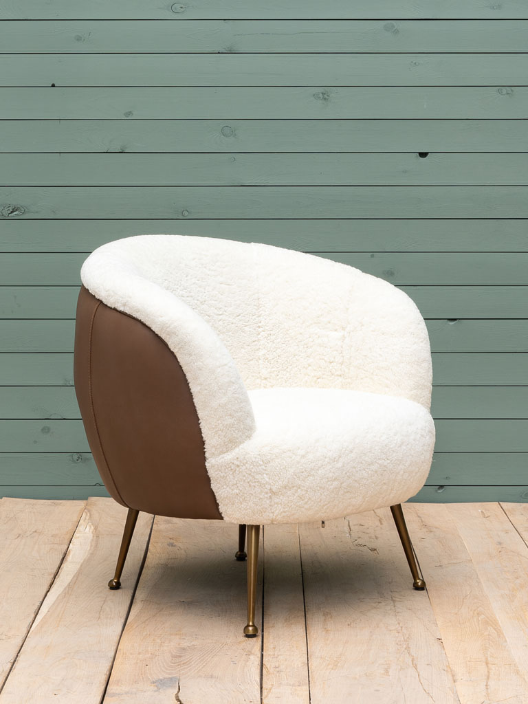 Armchair white sheepskin & leather Sikkim - 1