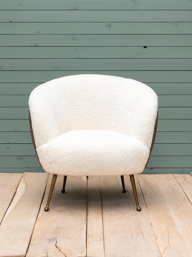 Armchair white sheepskin & leather Sikkim - 5