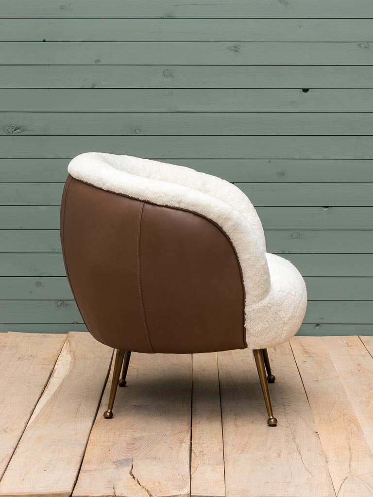 Armchair white sheepskin & leather Sikkim - 7