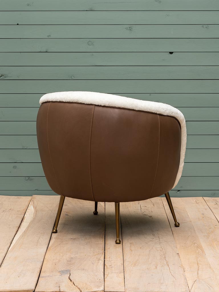 Armchair white sheepskin & leather Sikkim - 6