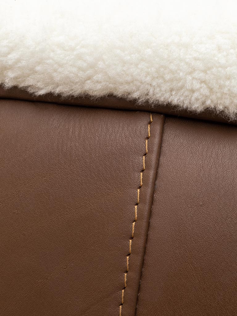 Armchair white sheepskin & leather Sikkim - 8