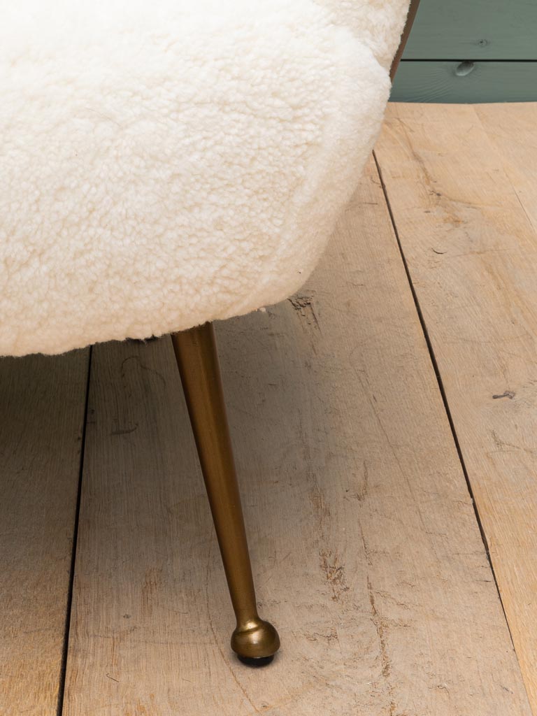 Armchair white sheepskin & leather Sikkim - 3