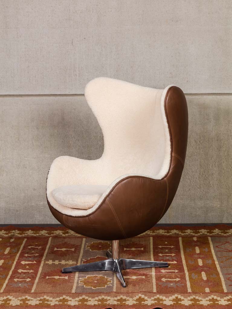 Eggchair white sheep skin & leather Tenzing - 1
