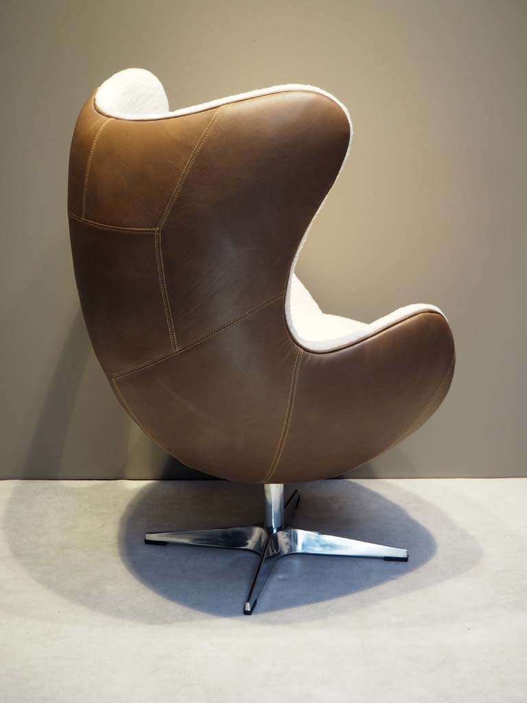 Eggchair white sheep skin & leather Tenzing - 5