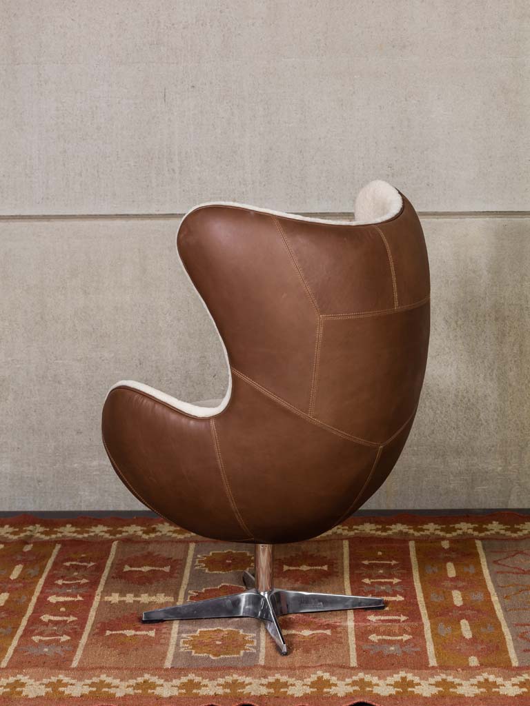 Eggchair white sheep skin & leather Tenzing - 12