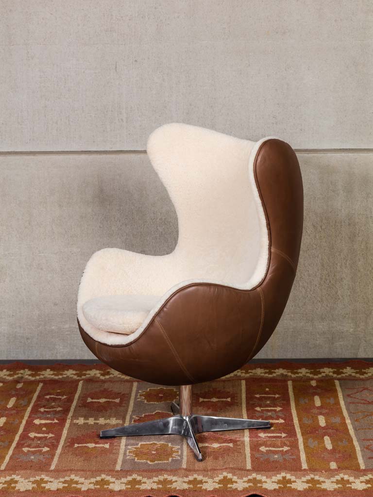 Eggchair white sheep skin & leather Tenzing - 14