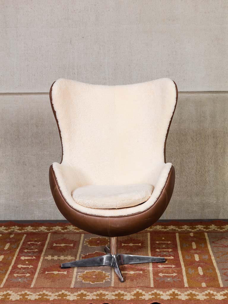 Eggchair white sheep skin & leather Tenzing - 15
