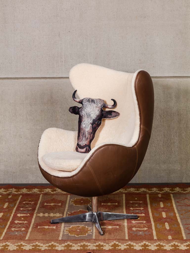 Eggchair white sheep skin & leather Tenzing - 9