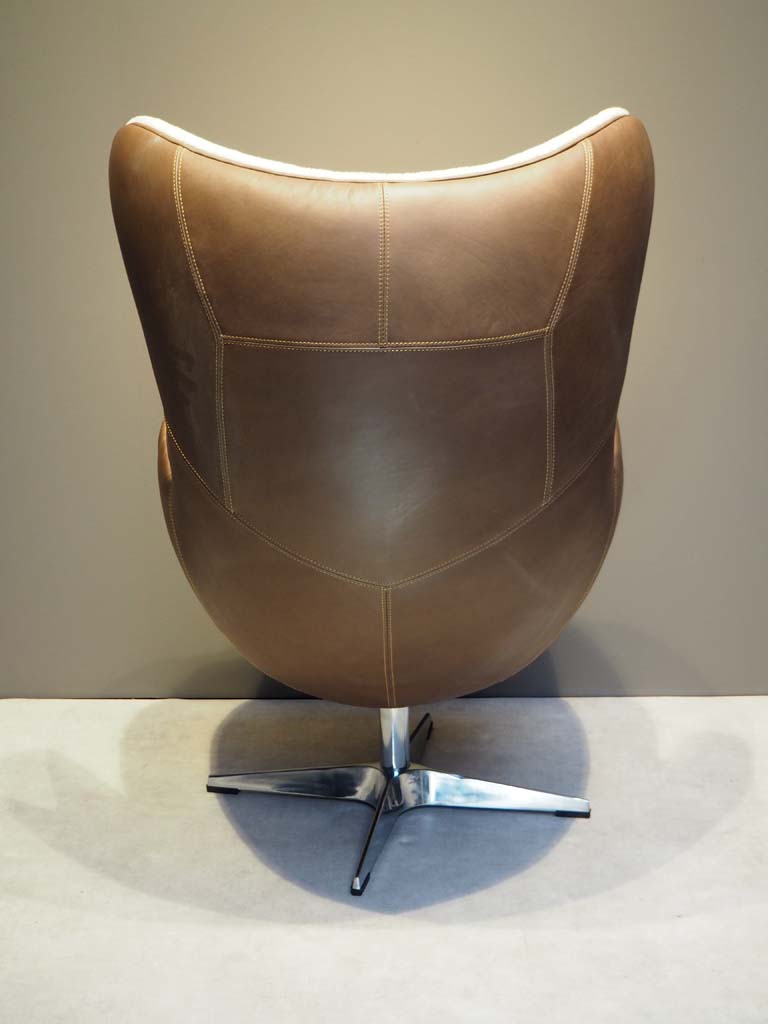 Eggchair white sheep skin & leather Tenzing - 8