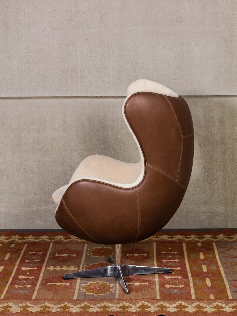 Eggchair white sheep skin & leather Tenzing - 2