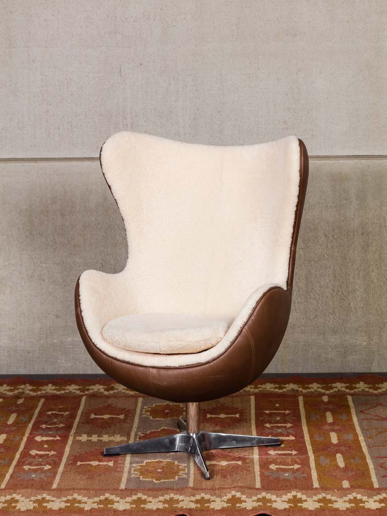 Eggchair white sheep skin & leather Tenzing - 3