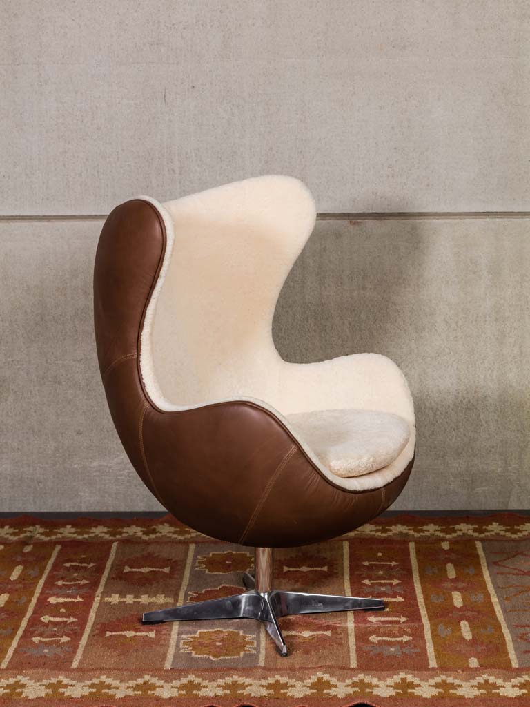 Eggchair white sheep skin & leather Tenzing - 11