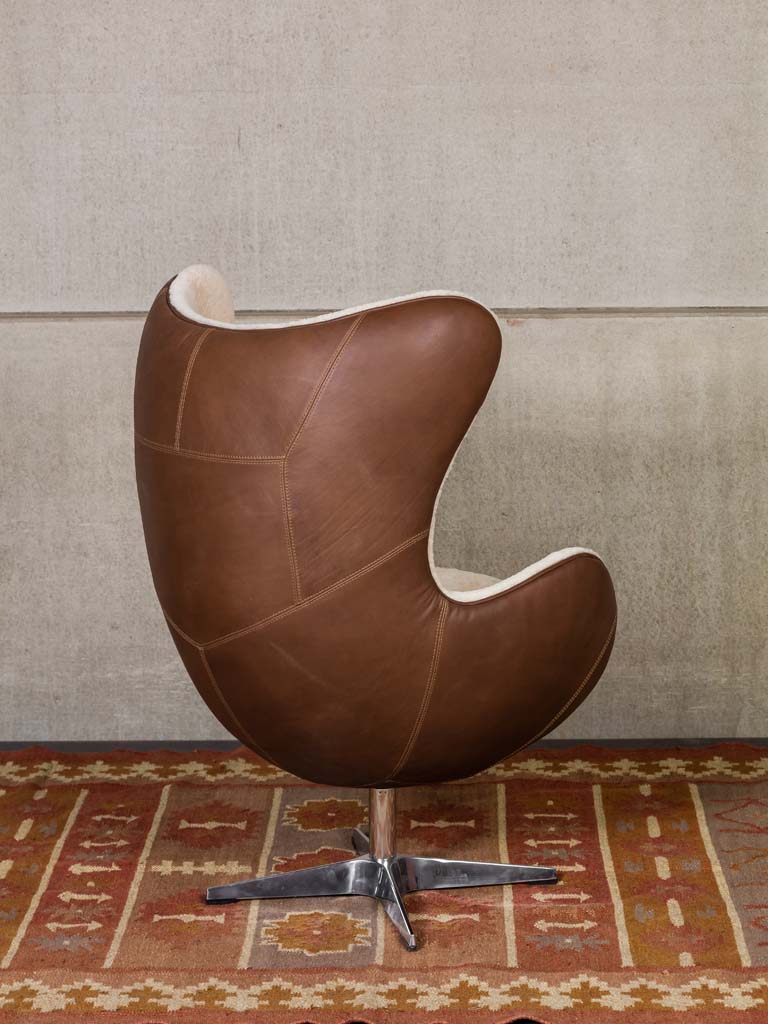 Eggchair white sheep skin & leather Tenzing - 10