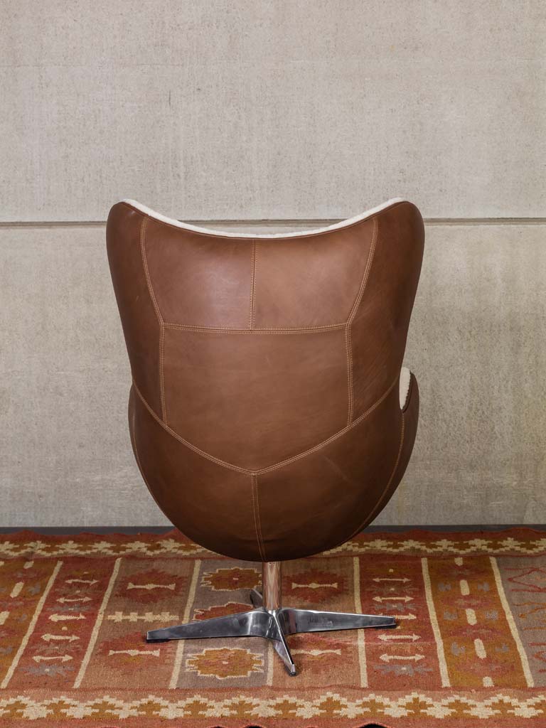 Eggchair white sheep skin & leather Tenzing - 7