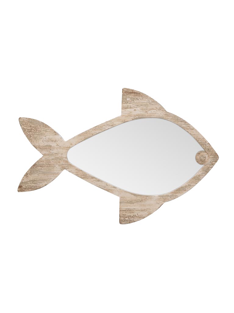 Miroir poisson bois patine blanche - 2