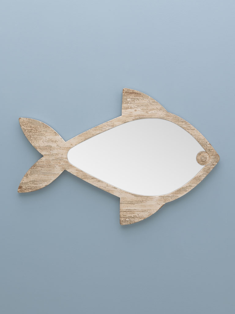 Miroir poisson bois patine blanche - 1