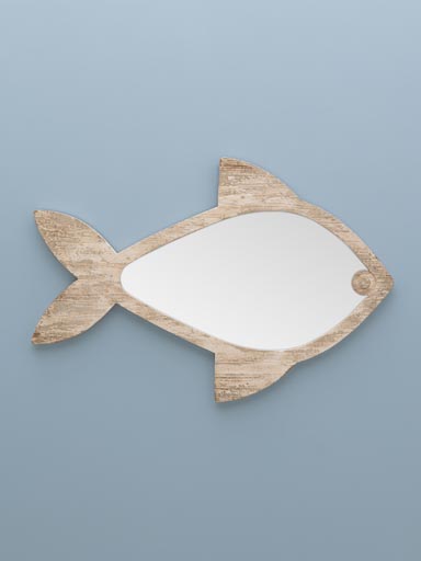 Miroir poisson bois patine blanche