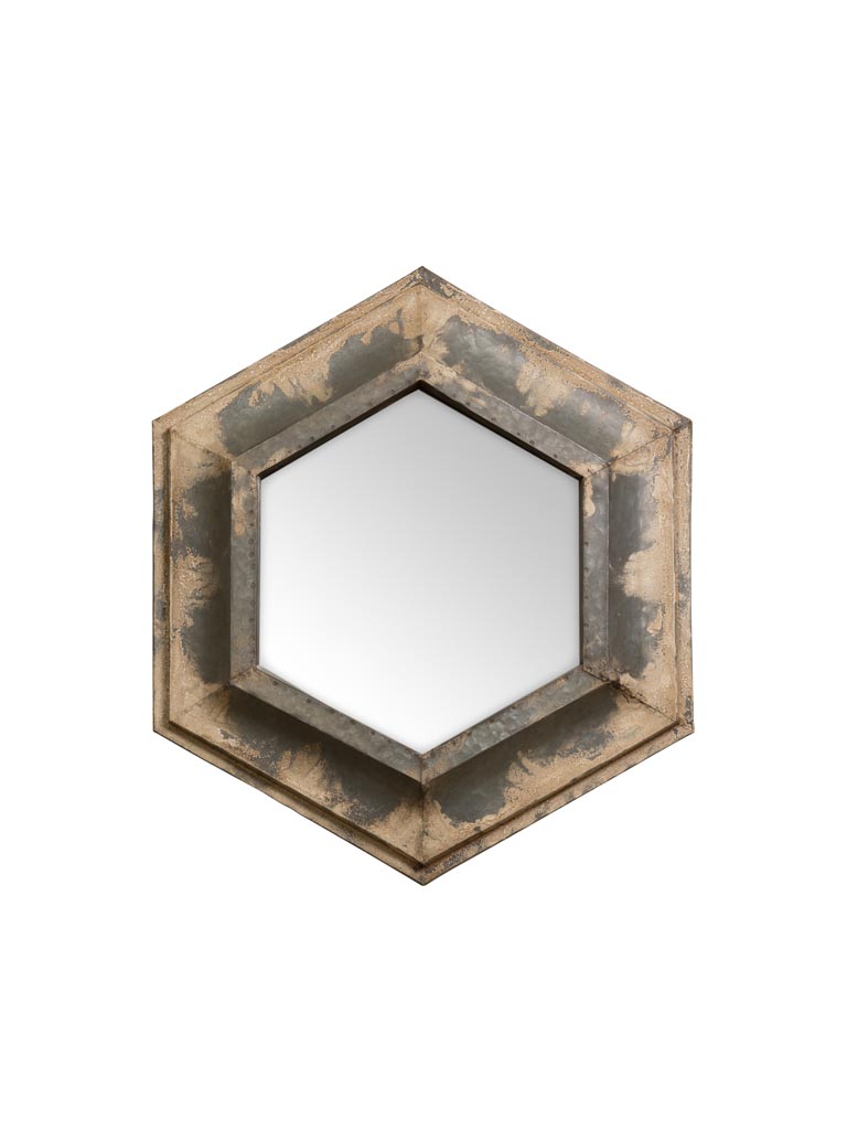 Miroir mural hexagone patine zinc blanchi - 2