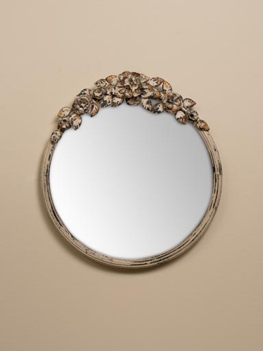 Round mirror with white flowers garland