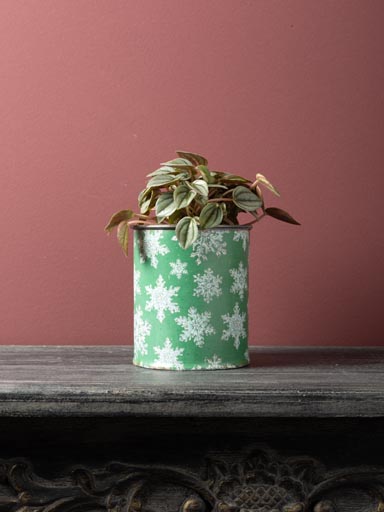 Small green planter zinc patina with snowflake