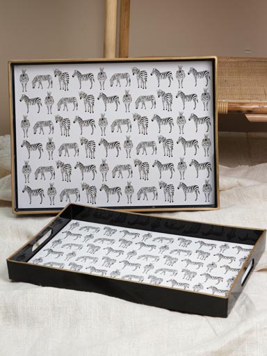 S/2 rectangular trays with zebras and golden edges