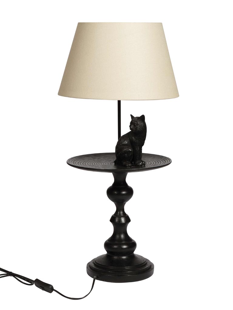 Lamp with cat on stand with white shade - 2