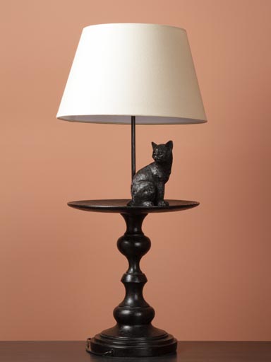 Lamp with cat on stand with white shade