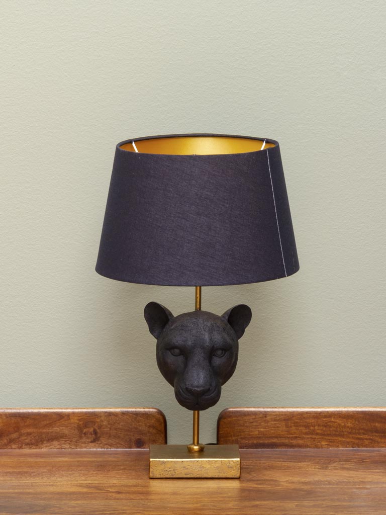 Black tiger lamp on golden stand with shade - 1