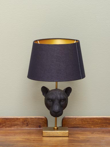 Black tiger lamp on golden stand with shade