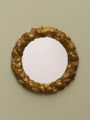 Round mirror golden palm leaves