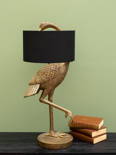 Golden bird lamp with blue shade