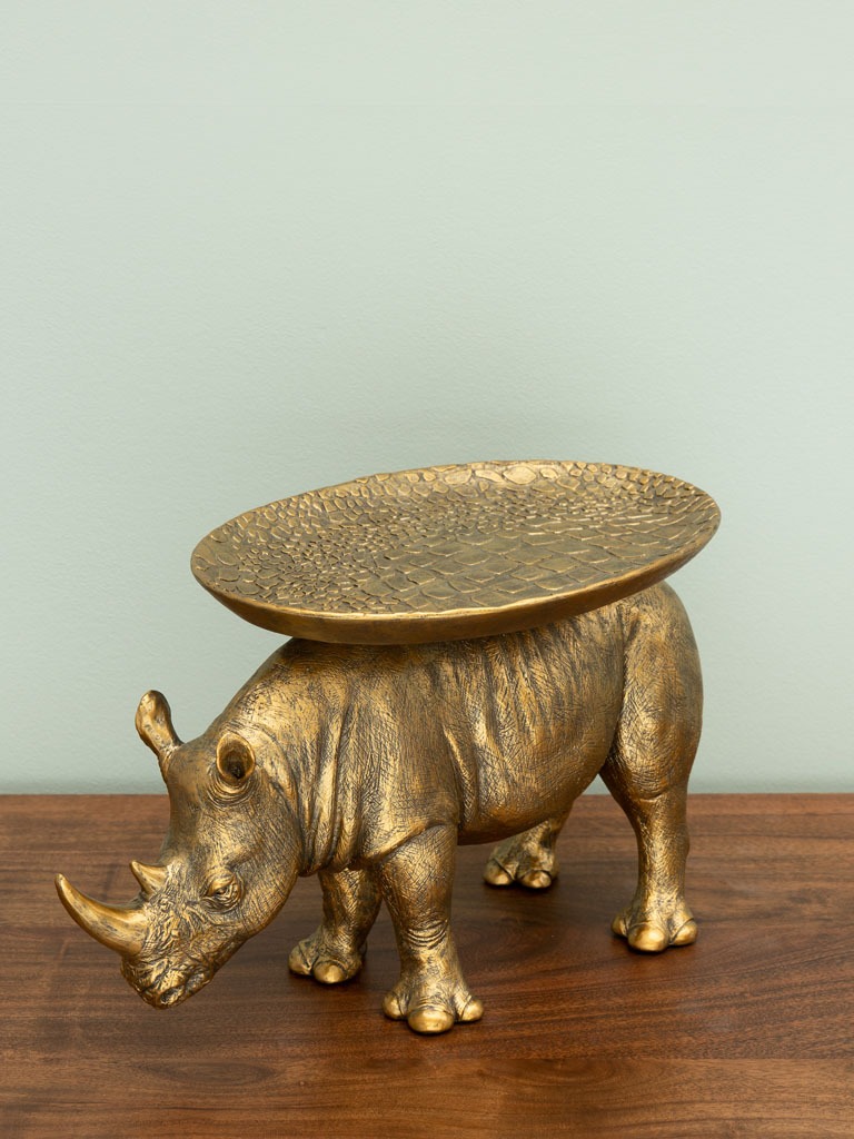 Antique gold rhinoceros with tray - 1