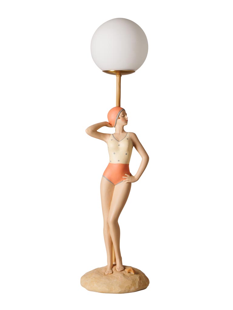 Retro coral bather table lamp with globe - 2