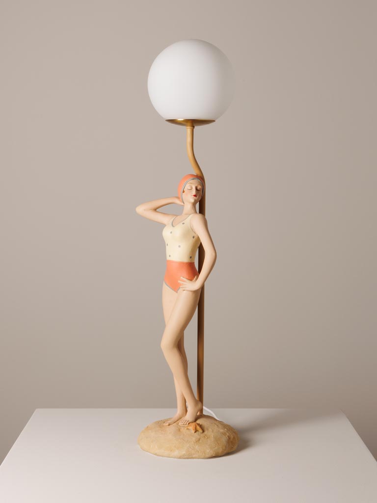 Retro coral bather table lamp with globe - 3