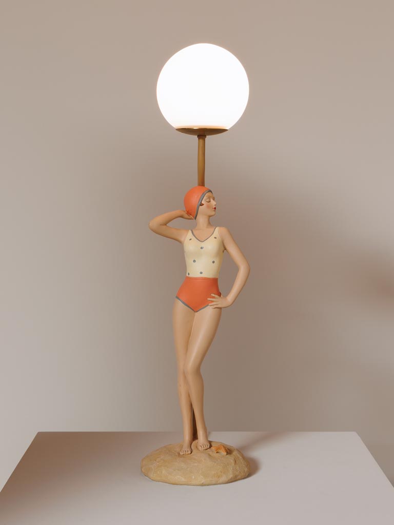 Retro coral bather table lamp with globe - 4