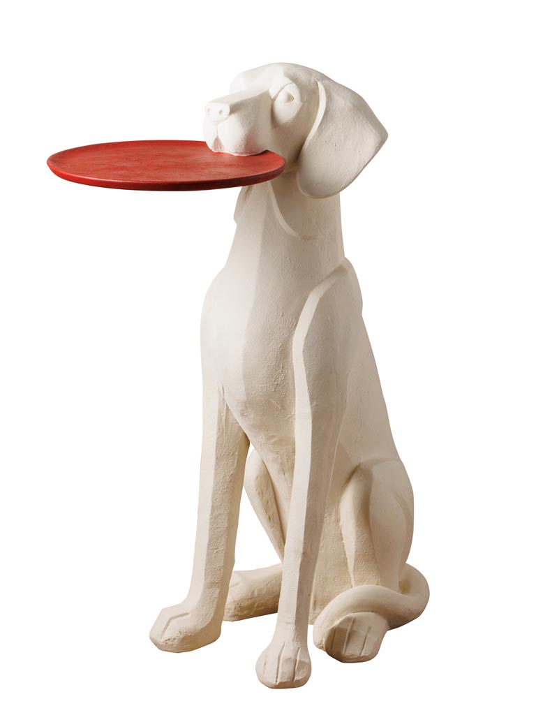 White dog with red tray pedestal - 2