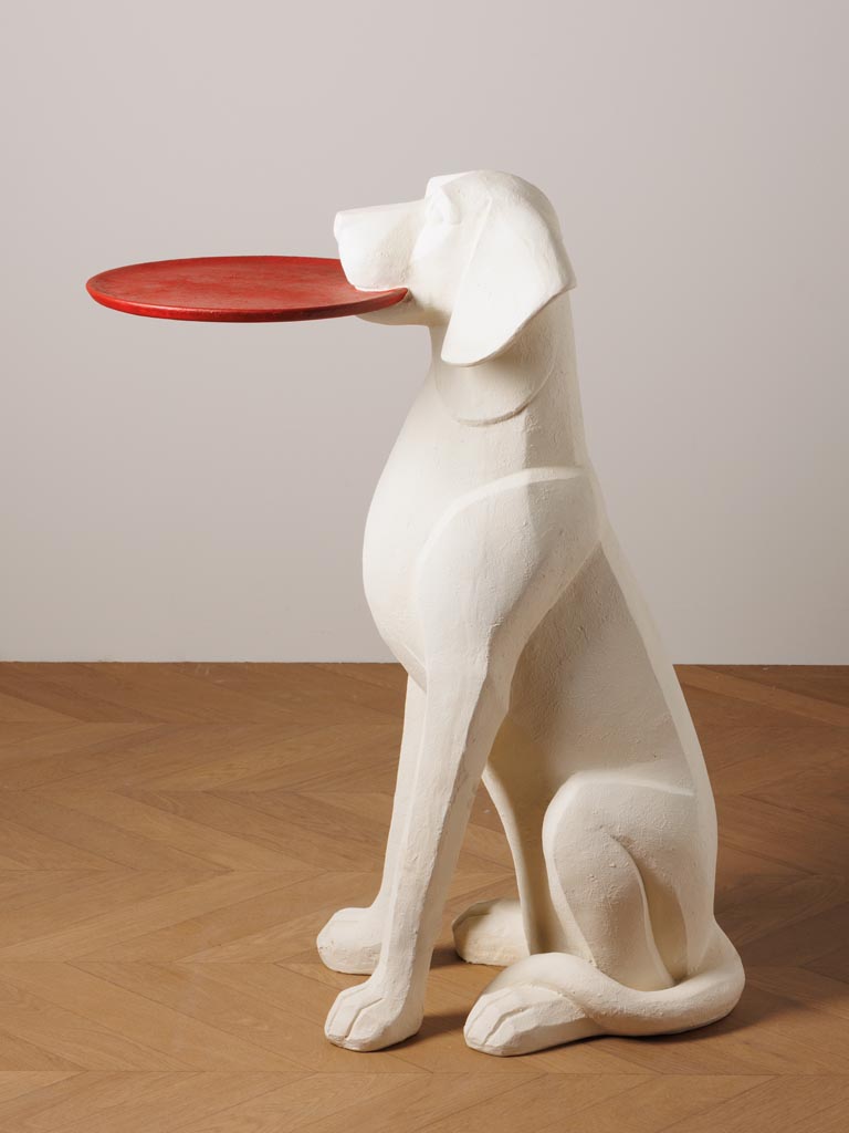 White dog with red tray pedestal - 3