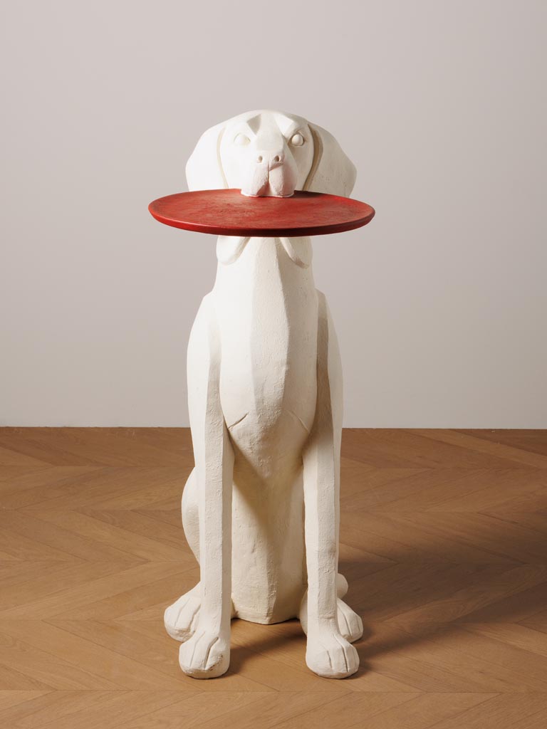 White dog with red tray pedestal - 5