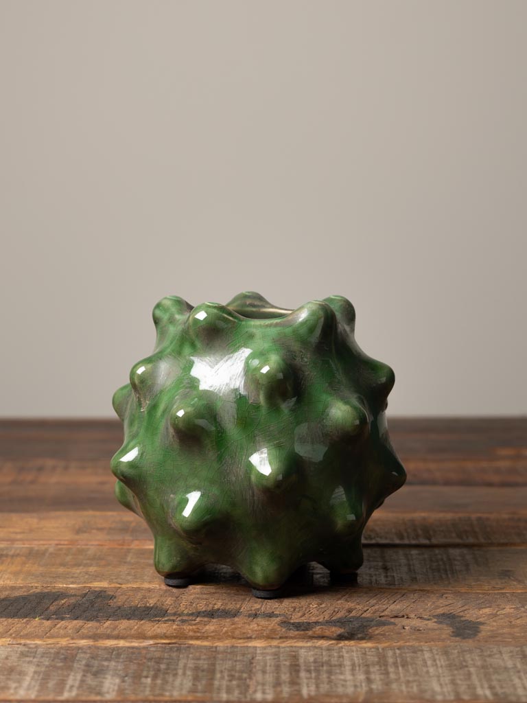 Small vase with thorns olive green - 1