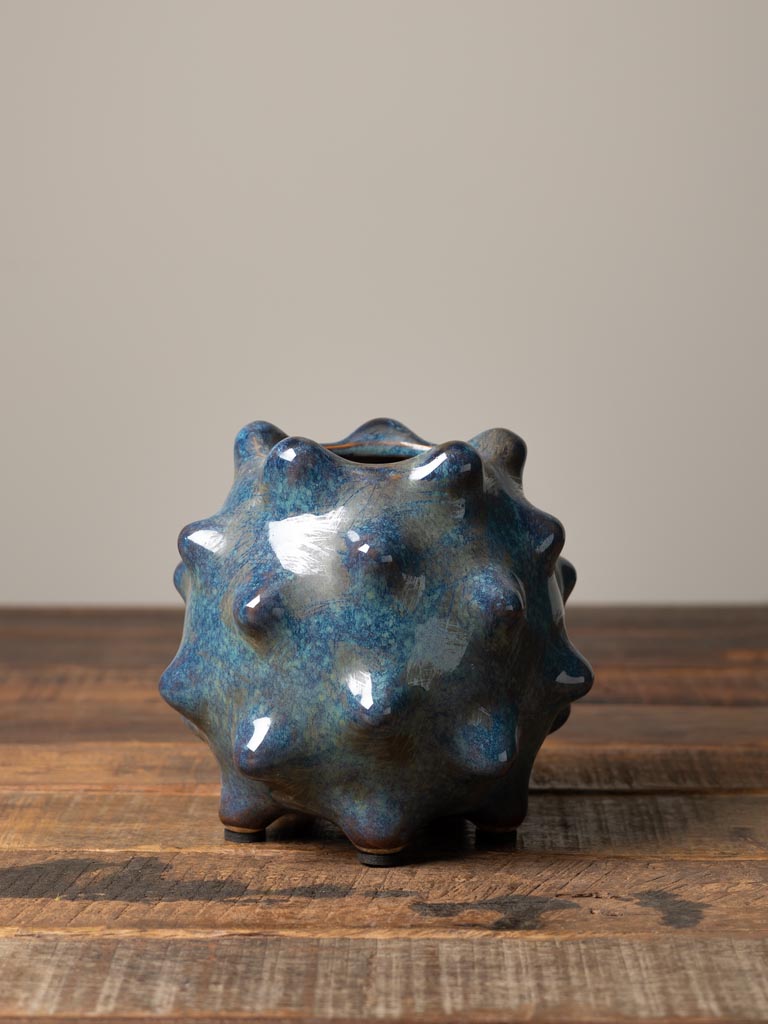 Petit vase pointu gris bleu en céramique - 1