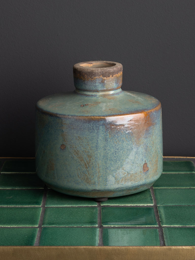 Vase bouteille large gris bleu - 1