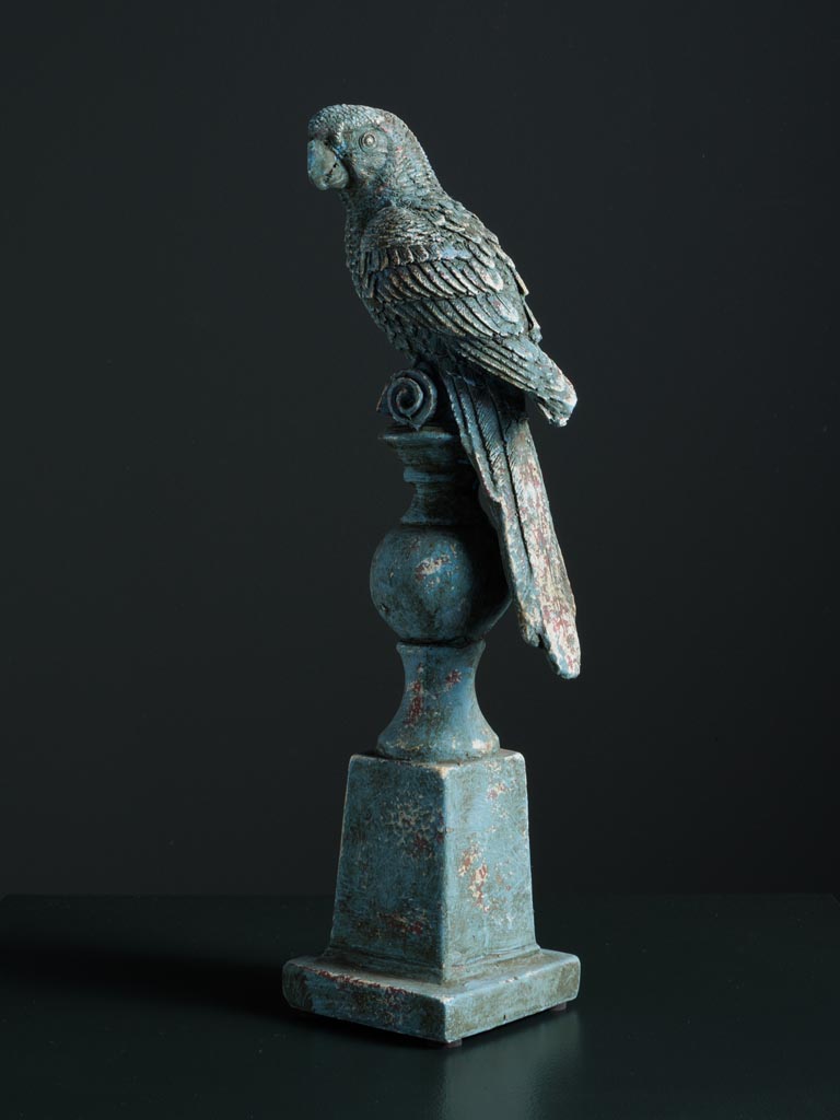 Parrot on perch blue patina - 1