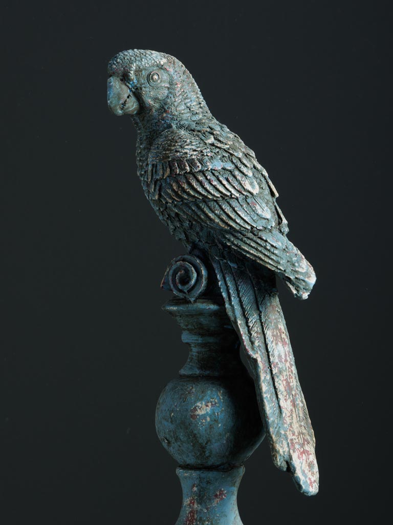 Parrot on perch blue patina - 4