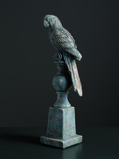 Parrot on perch blue patina
