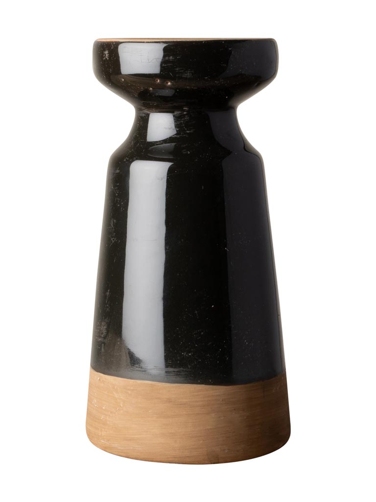 Candle holder stoneware black & natural - 2