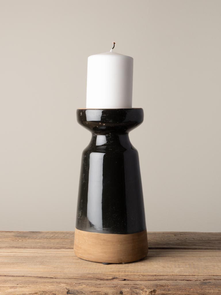 Candle holder stoneware black & natural - 1