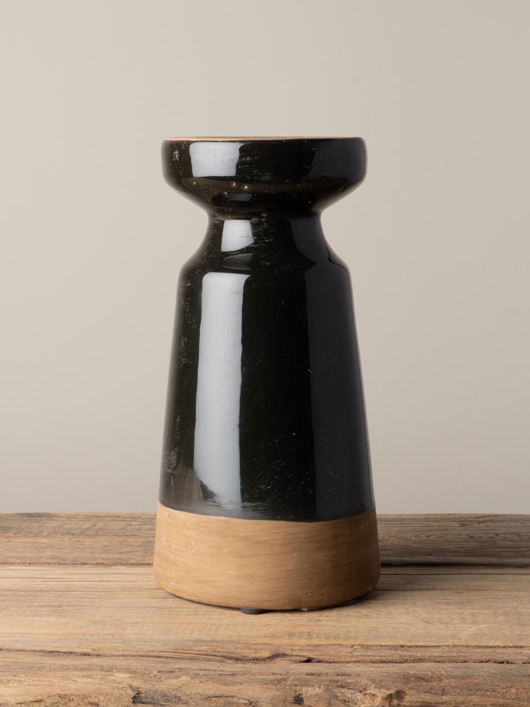 Candle holder stoneware black & natural - 3